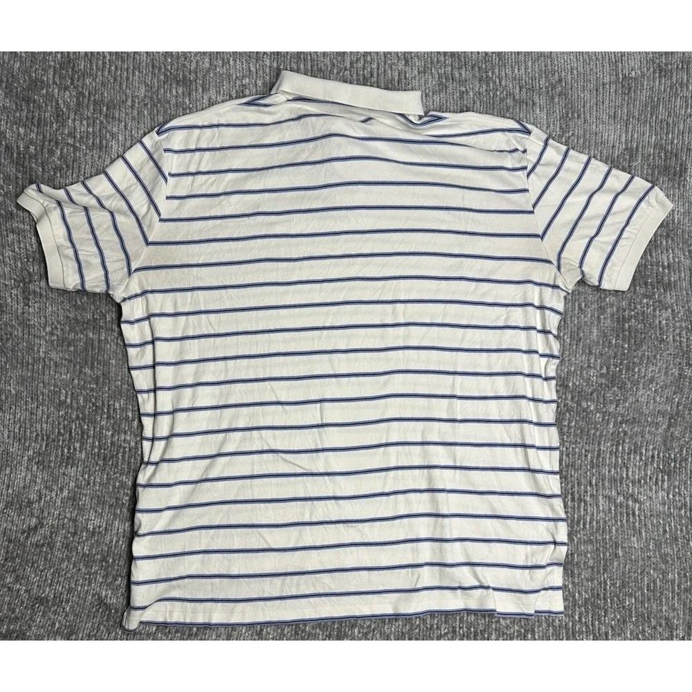 Vintage Polo Ralph Lauren Men's XXL Blue White Striped Mesh Short Sleeve Shirt